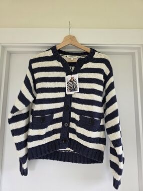 NWT Nation LA Striped Cotton Cardigan Navy Ivory Small